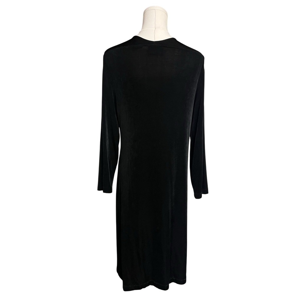 Chico's Travelers Dress Size 1 V Nech 3/4 Sleeve Black Slinky Timeless - Picture 2 of 6